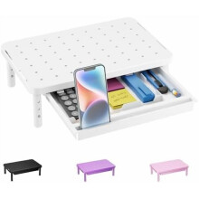 Monitorständer mit Ablage, 3-fach höhenverstellbar, Belüftungsöffnungen, Schreibtisch-Organizer für Computer/Laptop/Drucker (PTT002-W), Weiß