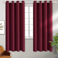 Blackout Curtains for Bedroom - Grommet Thermal Insulated Room Darkening Curtains for Living Room, Set of 2 Panels, Each 46 x 63 Inch, Burgundy Red