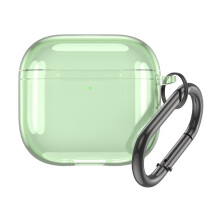 Custodia protettiva trasparente con moschettone in TPU compatibile con AirPods 4 (verde trasparente)
