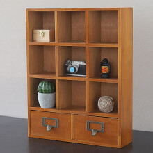 Étagère de rangement à 9 cubes en bois avec 2 tiroirs et bureau marron (33,3 x 10 x 42,5 cm / 13,1 x 3,9 x 16,7 pouces)