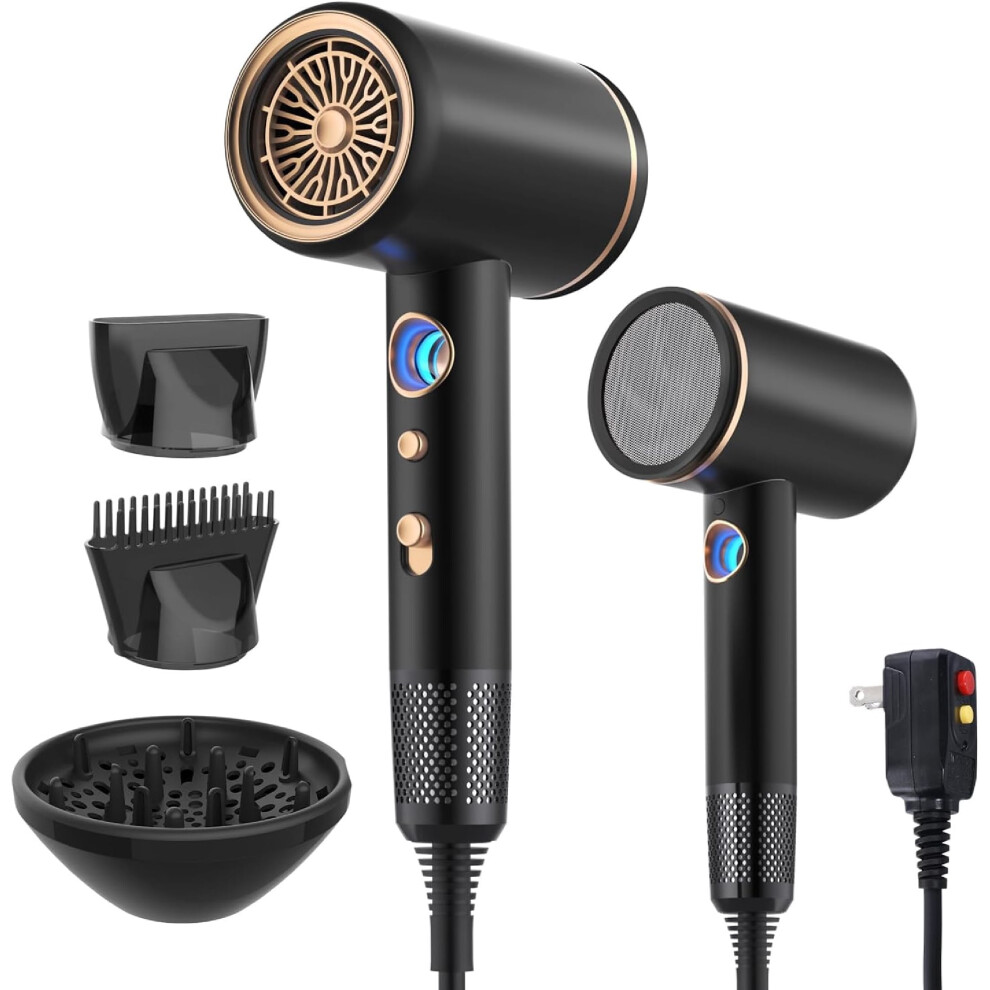 Ionic Hair Dryer 2200W with Diffuser Concentrator Comb Black