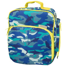 Boîte à lunch isotherme avec poche à goûter et porte-bouteille – Camouflage bleu, garde les aliments chauds/froids plus longtemps, compatible