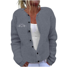 Damen-Strickcardigan mit Karomuster, normale Länge