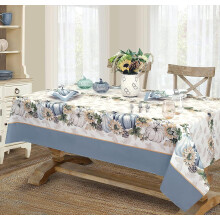 Thanksgiving blauw pompoen boerderij oogst tafelkleed met rand, 60x120 inch rechthoekig stoffen tafelkleed