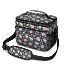 Sac à lunch isotherme à motif floral pour femmes et hommes – Étanche, bandoulière réglable, 25,4 x 17 x 20,3 cm, compatible avec les boîtes