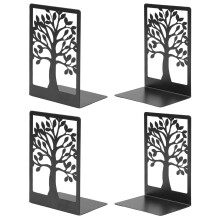 Boekensteunen (2 paar), zwarte metalen boekensteunen in de vorm van een boom voor op de plank, unieke decoratieve boekensteunen voor thuis, kantoor