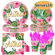 Conjunto de 24 pratos para festa havaiana