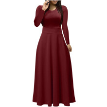 Abito da donna con scollo rotondo e maniche lunghe, tinta unita, abito lungo slim da donna, top su