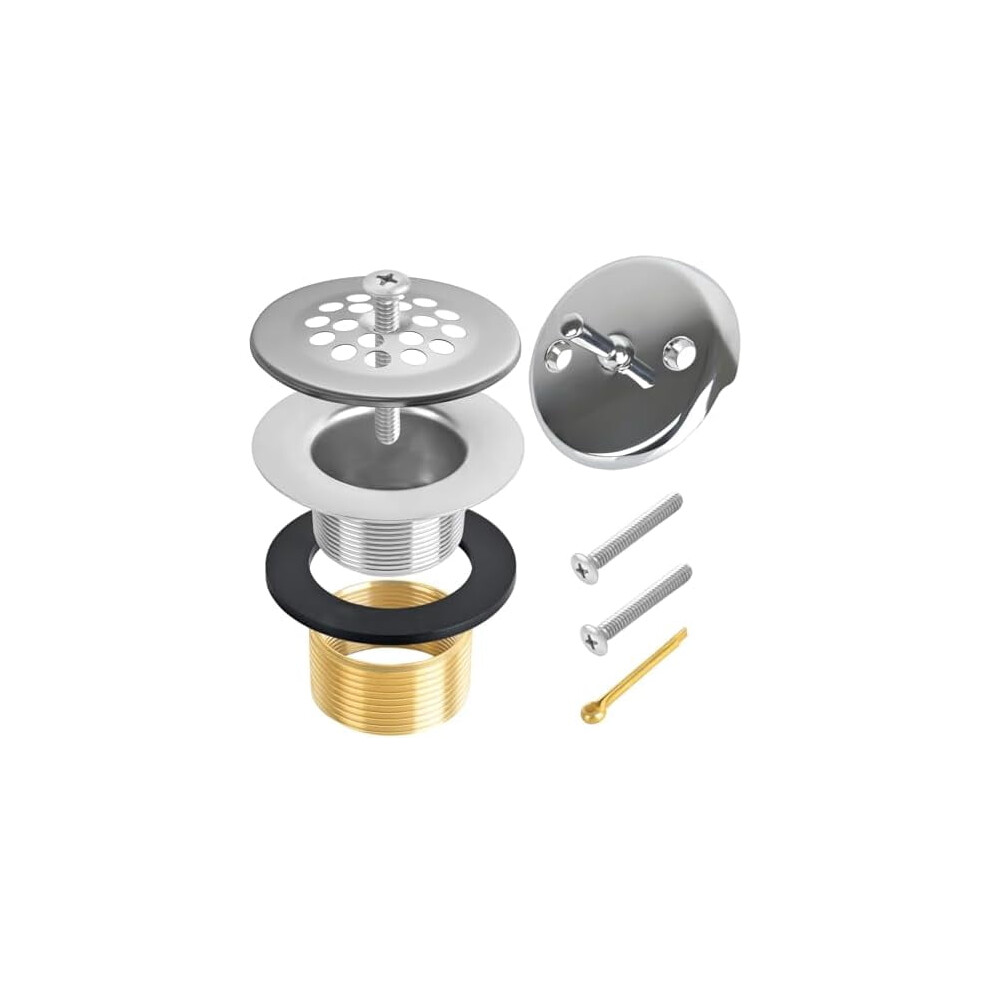 Trip Lever Bath Tub Drain Kit, Universal For 1-1/2" & 1-3/8" Drains, No-Putty Install, W/ Overflow Faceplate & Strainer 9180479147374
