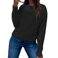 KDFJPTH Maglioni oversize da donna Maglioni a maniche lunghe Maglieria Stampa tinta unita Nero XXL