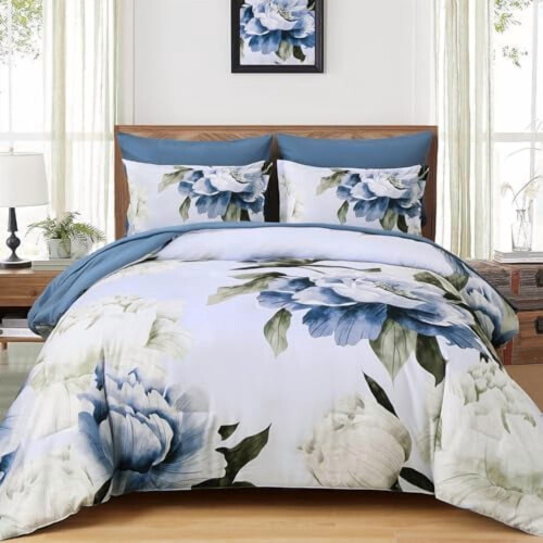 Burnt Orange Floral Comforter Set Queen 7-Piece