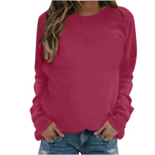 Polyester Damen Langarm-Tops, Rundhalsausschnitt, einfarbig, elegante Damenblusen, lässige Langarm-Tops