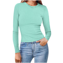 Damen-Basic-Tops für den Herbst: Schmal geschnitten, Rundhalsausschnitt, lange Ärmel – auch in großen Größen erhältlich, einfarbig, dehnbar,