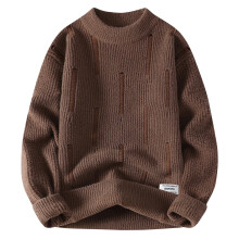 Men's Plush Round Neck Sweater Fall Winter Warm Soft Long Sleeve Pullover Fashion Knitwear Men's Sweater Men's Sweaters Lightweight(Coffee,L)