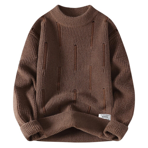 Herren-Plüschpullover mit Rundhalsausschnitt, warm, weich, langärmelig, modische Strickware, Herrenpullover, leichtes Material (Kaffee, Größe L)