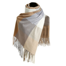 Cachecol de lã feminino para outono e inverno, clássico, xadrez, bloco de cores, quente, macio, grande, tipo manta.