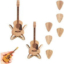 Wooden Guitar Pick Box with Display Stand - Handcrafted 3-Slot Plectrum Storage Case & Holder - Musician Gift for Guitarists