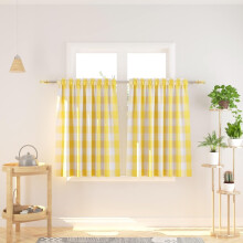 Buffalo Check Kitchen Tier Curtains, 36" Long, Plaid Gingham, Rod Pocket, 2 Panels, Yellow & White, Compatible with Standard Rods