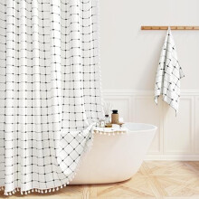 Cortina de chuveiro estilo boho farmhouse 72x96 polegadas com franjas