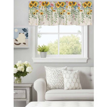 Gordijnvalletjes met zonnebloem- en bladerenmotief, polyester, 60x18 inch