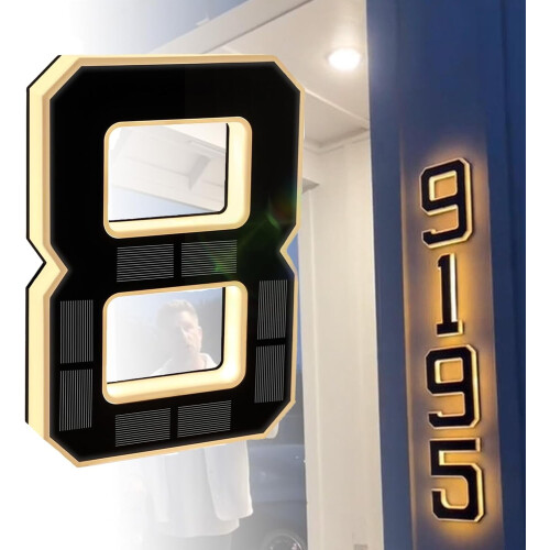 Luminária externa com número residencial, alimentada por energia solar, placa de endereço LED de 9 polegadas com sensor automático de anoitecer