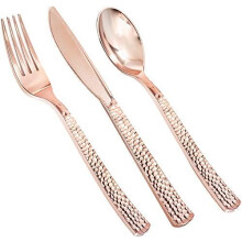 Rose Gold Plastic Cutlery Set 360 pcs (120 forks 120 spoons