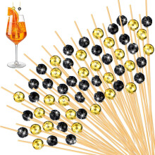 300 Bambus-Cocktailspieße Gold & Schwarz Discokugel