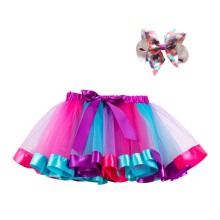 Meisjes tutu rokje peuter baby schattig regenboog netgaren prinsessenrokje petticoat veelkleurige rok strik haarspeld set blauw