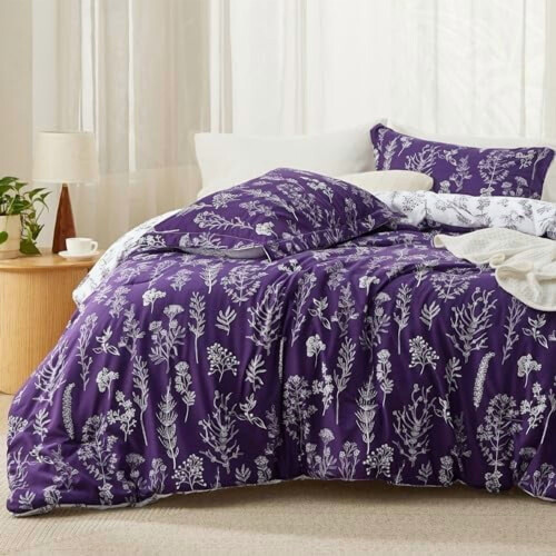 3-teiliges, wendbares Bettwäscheset mit Blumenmuster, Queen-Size