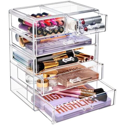 Make-up organizer met 6 lades van transparant acryl