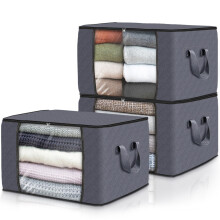 Set van 6 opvouwbare kledingopbergtassen van dikke stof - Grijze opbergdozen voor dekens, ideaal voor slaapkamer, kast en kledingorganisatie.