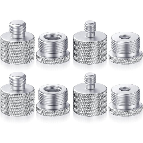 Microfoonstatief schroefdraadadapterset zilverkleurig (8 stuks)