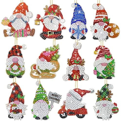 Kerst diamantschilderij sleutelhangerset 5D Kerstman kabouter