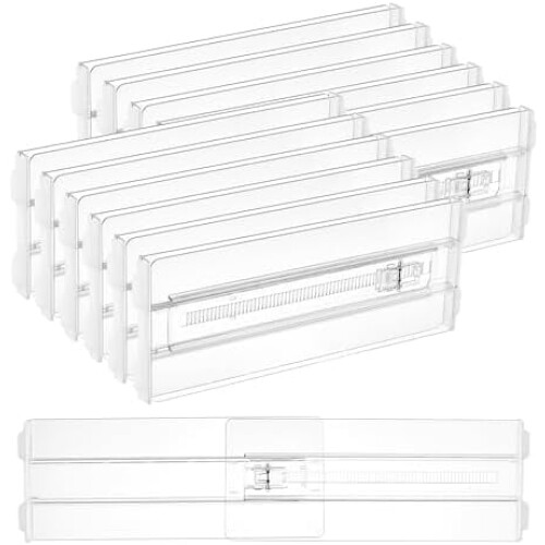 Conjunto de 12 divisórias transparentes ajustáveis para gavetas, de 26 a 42 cm (10,2 a 16,5 polegadas).