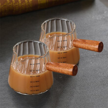 1/2 stuks koffiekopje met houten handvat, 180 ml transparant espressoglas met V-vormige opening, maatbeker voor melkschuimer
