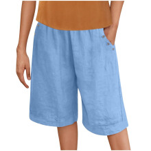 Sportshorts voor dames, zomer, elastische taille, zakken, casual, effen, met knoopsluiting, korte broek, maat S-2XL