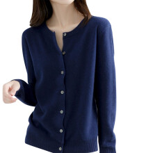 Marineblauer, langer Cardigan für Damen, lässiger Winter-Überwurf aus Acryl mit Knopfleiste, Basic-Größe L