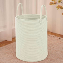 Large 100L Woven Laundry Basket Hamper, Cotton Rope Storage Bin for Blankets/Toys/Clothes, Decorative Tall Nursery Hamper for Living Room, Bathroom,