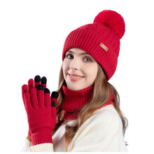 Muts, sjaal en handschoenenset voor dames, warme wintermutsen, gebreide muts, touchscreen handschoenen, geschikt voor koud weer en buitenactiviteiten.