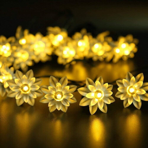 Φωτιστικά Sloar Flower String, LED Lotus Fairy Lights Αδιάβροχα Χριστουγεννιάτικα Φώτα Λουλουδιών