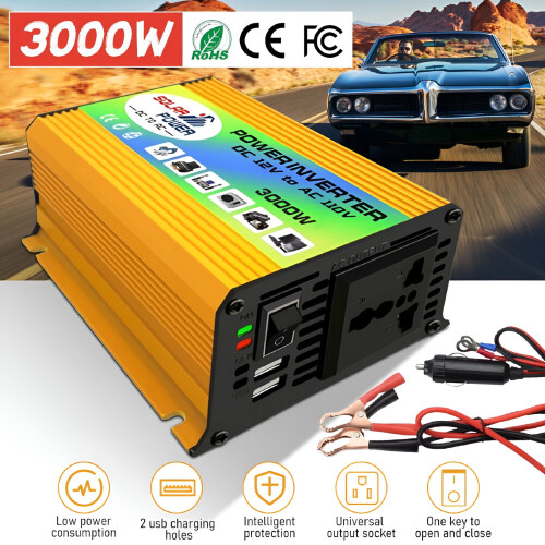 Μετατροπέας ισχύος αυτοκινήτου 300W, 12V έως 110V, διπλή υποδοχή USB και AC