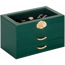 Schmuckkästchen mit 2 Schubladen: Aufbewahrungsbox für Ohrringe und Halsketten – Weihnachtsgeschenk für Mädchen und Frauen (Waldgrün)
