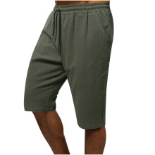Men's Athletic Shorts, Cotton-Linen Sports Shorts with Drawstring & Pockets, Cargo Hiking Shorts, Army Green XL, Compatible with Gym & Running