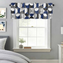 Cantonnière à œillets style nordique moderne du milieu du siècle, rideau demi-cercle bleu-gris pour cuisine, chambre, salle de bain, salon –
