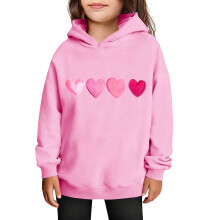 Mädchen Valentinstag Kapuzenpullover Langarm Freizeit mit Herzmuster Kinder Frühling Herbst Fleecegefüttert Einfarbig Alltagsoberteil (Rosa, 5