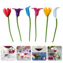 6 Marcadores de Taça de Vinho em Silicone em Formato de Flor
