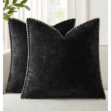 Zachte sierkussenhoezen van chenille in lentestijl, 20x20 cm, set van 2, landelijke fluwelen neutrale decoratie met gestikte rand, geschikt voor