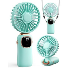 Přenosný ventilátor 3 v 1 (ruční/na krk/na stůl), 4000 mAh, LED displej, skládací o 90, 5 rychlostí, ventilátor na řasy pro ženy –