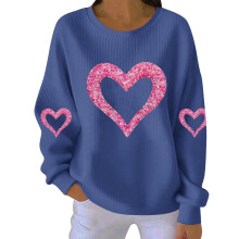 Damen-Sweatshirt zum Valentinstag mit Herzprint, geripptem Rundhalsausschnitt, lässigem Langarm-Pullover