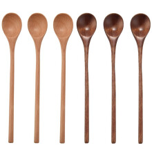 6 cucharas de madera con mango largo para mezclar, remover, preparar sopas, café y té helado. Ideales para mezclar y cocinar en la cocina.